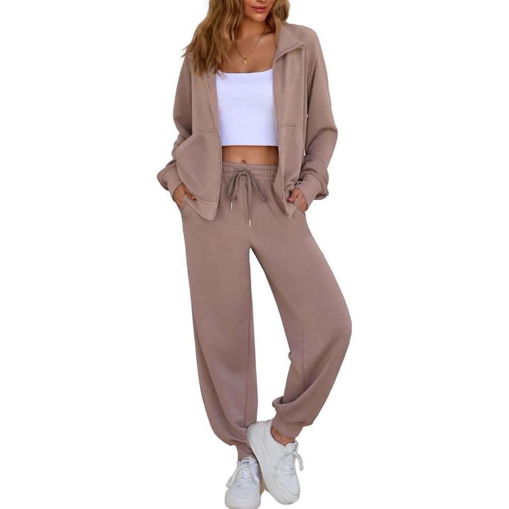 imageAleumdr Womens 2 Piece Outfits Tracksuit Zip Up Long Sleeve Sweatshirt and Joggers Pants Matching Sets with PocketsA5 Mauve Gray