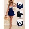imageAleumdr One Piece Swimsuits for Women Slimming Tummy Control Swim Dress V Neck Keyhole Skirted Bathing SuitsBlue Stripe