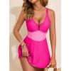imageAleumdr One Piece Swimsuits for Women Slimming Tummy Control Swim Dress V Neck Keyhole Skirted Bathing SuitsRose Red