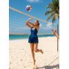 imageAleumdr One Piece Swimsuits for Women Slimming Tummy Control Swim Dress V Neck Keyhole Skirted Bathing SuitsSail Blue