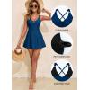 imageAleumdr One Piece Swimsuits for Women Slimming Tummy Control Swim Dress V Neck Keyhole Skirted Bathing SuitsSail Blue