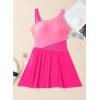 imageAleumdr Womens One Piece Swim Dress Tummy Control Swimsuits Modest Full Coverage Mesh Bathing Suits with SkirtRose Red