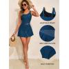 imageAleumdr Womens One Piece Swim Dress Tummy Control Swimsuits Modest Full Coverage Mesh Bathing Suits with SkirtSail Blue