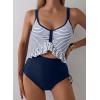 imageAleumdr Womens One Piece Swimsuit Ruffle Slimming Tummy Control Bathing Suits Cutout V Neck High Cut SwimwearStripe Blue