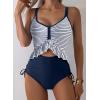 imageAleumdr Womens One Piece Swimsuit Ruffle Slimming Tummy Control Bathing Suits Cutout V Neck High Cut SwimwearStripe Blue