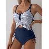 imageAleumdr Womens One Piece Swimsuit Ruffle Slimming Tummy Control Bathing Suits Cutout V Neck High Cut SwimwearStripe Blue