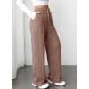 imageAleumdr Womens Ribbed Wide Leg Lounge Pants with Pockets Casual Relaxed Comfy Loose Soft Knit Pajama Pants with DrawstringCoffee