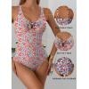 imageAleumdr Womens Tummy Control One Piece Swimsuit V Neck High Cut Bathing Suit Cutout Tie Knot Slimming SwimwearFloral Pink