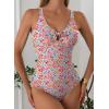 imageAleumdr Womens Tummy Control One Piece Swimsuit V Neck High Cut Bathing Suit Cutout Tie Knot Slimming SwimwearFloral Pink