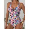 imageAleumdr Womens Tummy Control One Piece Swimsuit V Neck High Cut Bathing Suit Cutout Tie Knot Slimming SwimwearFloral Purple