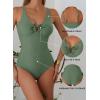 imageAleumdr Womens Tummy Control One Piece Swimsuit V Neck High Cut Bathing Suit Cutout Tie Knot Slimming SwimwearFour Leaf Clover
