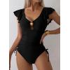 imageAleumdr Womens Tummy Control Swimsuit Ruffle Slimming One Piece Bathing Suit Cutout V Neck High Waist SwimwearBlack