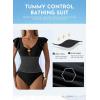 imageAleumdr Womens Tummy Control Swimsuit Ruffle Slimming One Piece Bathing Suit Cutout V Neck High Waist SwimwearBlack