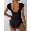 imageAleumdr Womens Tummy Control Swimsuit Ruffle Slimming One Piece Bathing Suit Cutout V Neck High Waist SwimwearBlack