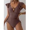 imageAleumdr Womens Tummy Control Swimsuit Ruffle Slimming One Piece Bathing Suit Cutout V Neck High Waist SwimwearCoffee