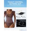 imageAleumdr Womens Tummy Control Swimsuit Ruffle Slimming One Piece Bathing Suit Cutout V Neck High Waist SwimwearCoffee