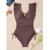 imageAleumdr Womens Tummy Control Swimsuit Ruffle Slimming One Piece Bathing Suit Cutout V Neck High Waist SwimwearCoffee