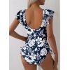 imageAleumdr Womens Tummy Control Swimsuit Ruffle Slimming One Piece Bathing Suit Cutout V Neck High Waist SwimwearPrinted Blue A1