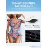 imageAleumdr Womens Tummy Control Swimsuit Ruffle Slimming One Piece Bathing Suit Cutout V Neck High Waist SwimwearPrinted Blue A2