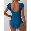 imageAleumdr Womens Tummy Control Swimsuit Ruffle Slimming One Piece Bathing Suit Cutout V Neck High Waist SwimwearSail Blue