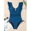 imageAleumdr Womens Tummy Control Swimsuit Ruffle Slimming One Piece Bathing Suit Cutout V Neck High Waist SwimwearSail Blue