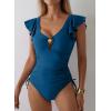 imageAleumdr Womens Tummy Control Swimsuit Ruffle Slimming One Piece Bathing Suit Cutout V Neck High Waist SwimwearSail Blue
