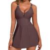 imageAleumdr One Piece Swimsuits for Women Slimming Tummy Control Swim Dress V Neck Keyhole Skirted Bathing SuitsDark Brown