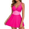 imageAleumdr One Piece Swimsuits for Women Slimming Tummy Control Swim Dress V Neck Keyhole Skirted Bathing SuitsRose Red