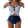 imageAleumdr Womens One Piece Swimsuit Ruffle Slimming Tummy Control Bathing Suits Cutout V Neck High Cut SwimwearStripe Blue