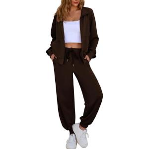 imageAleumdr Womens 2 Piece Outfits Tracksuit Zip Up Long Sleeve Sweatshirt and Joggers Pants Matching Sets with PocketsA4 Brown