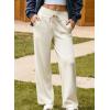 imageAleumdr Lounge Pants for Women Wide Leg Sweatpants High Waisted Baggy Yoga Palazzo Flowy Pants with PocketA8 White