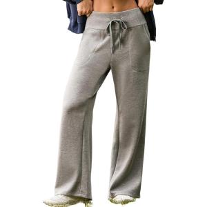 imageAleumdr Lounge Pants for Women Wide Leg Sweatpants High Waisted Baggy Yoga Palazzo Flowy Pants with PocketA2 Light Grey