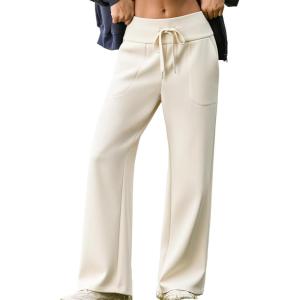 imageAleumdr Lounge Pants for Women Wide Leg Sweatpants High Waisted Baggy Yoga Palazzo Flowy Pants with PocketA8 White