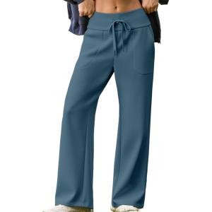 imageAleumdr Lounge Pants for Women Wide Leg Sweatpants High Waisted Baggy Yoga Palazzo Flowy Pants with PocketA9 Real Teal