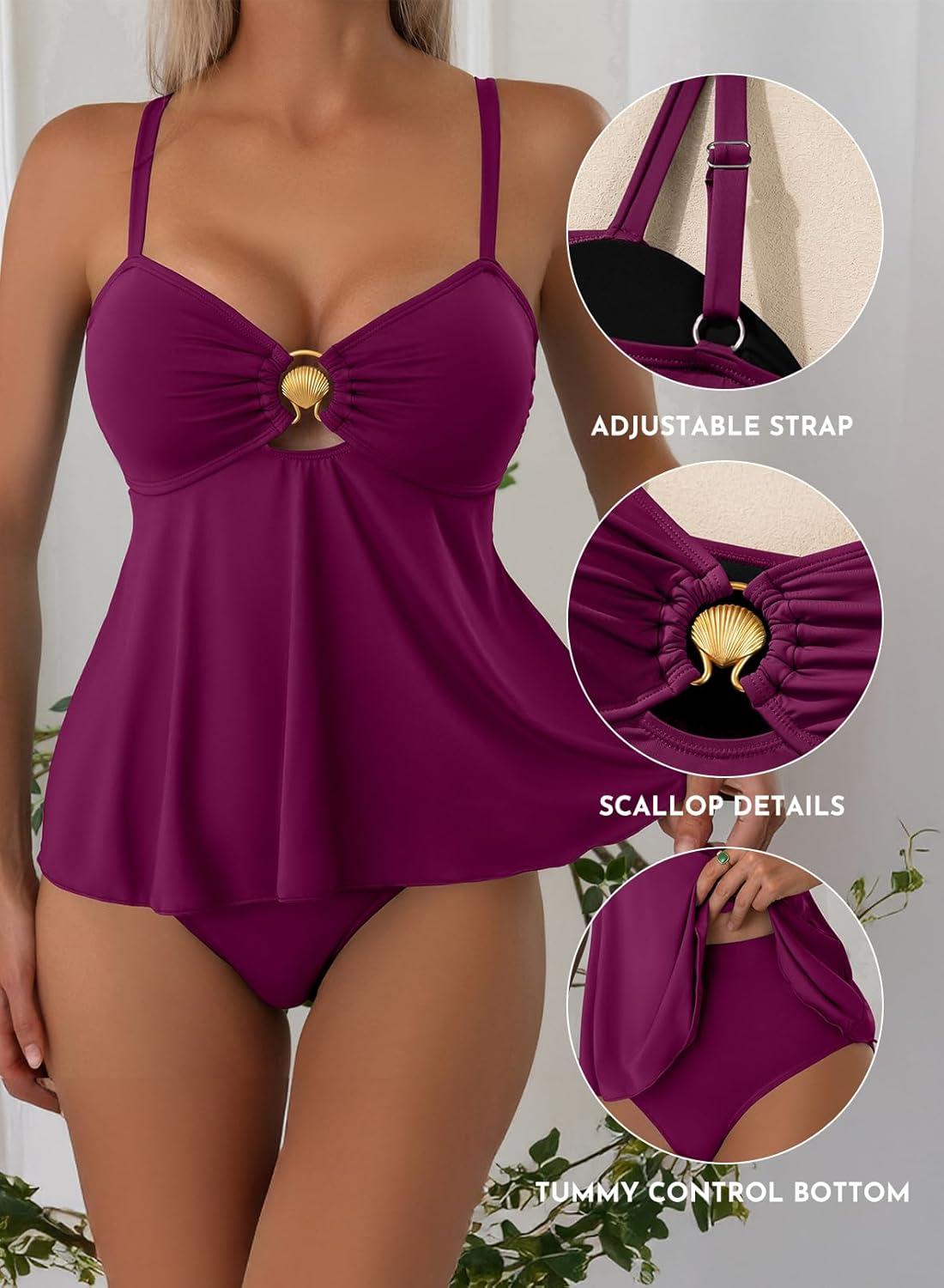 Shell Tankini Aleumdr Women’s Tankini Bathing Suits Bandeau 2 Piece Swimsuits Shell ...