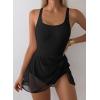 imageAleumdr One Piece Swimdress Swimsuit for Women Tummy Control with Mesh Skirt Tie Knot Swim Dresses Bathing SuitBlack