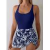 imageAleumdr One Piece Swimdress Swimsuit for Women Tummy Control with Mesh Skirt Tie Knot Swim Dresses Bathing SuitNavy Blue