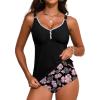 imageAleumdr Tankini Swimsuits for Women 2 Piece Tummy Control Bathing Suit V Neck Tankini Top with High Waisted BottomBlack