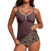 imageAleumdr Tankini Swimsuits for Women 2 Piece Tummy Control Bathing Suit V Neck Tankini Top with High Waisted BottomDark Brown