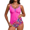 imageAleumdr Tankini Swimsuits for Women 2 Piece Tummy Control Bathing Suit V Neck Tankini Top with High Waisted BottomRose Red