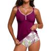 imageAleumdr Tankini Swimsuits for Women 2 Piece Tummy Control Bathing Suit V Neck Tankini Top with High Waisted BottomViolet