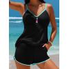 imageAleumdr Women Blouson Color Block Tankini Swimsuits Tummy Control Modest Two Piece Bathing Suits with PocketsBlack