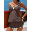 imageAleumdr Women Blouson Color Block Tankini Swimsuits Tummy Control Modest Two Piece Bathing Suits with PocketsCoffee