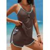 imageAleumdr Women Blouson Color Block Tankini Swimsuits Tummy Control Modest Two Piece Bathing Suits with PocketsCoffee