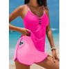 imageAleumdr Women Blouson Color Block Tankini Swimsuits Tummy Control Modest Two Piece Bathing Suits with PocketsHot Pink