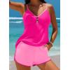 imageAleumdr Women Blouson Color Block Tankini Swimsuits Tummy Control Modest Two Piece Bathing Suits with PocketsHot Pink