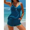 imageAleumdr Women Blouson Color Block Tankini Swimsuits Tummy Control Modest Two Piece Bathing Suits with PocketsSail Blue