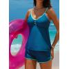 imageAleumdr Women Blouson Color Block Tankini Swimsuits Tummy Control Modest Two Piece Bathing Suits with PocketsSail Blue