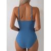 imageAleumdr Women One Piece Swimsuit Tummy Control V Neck Ruched Bathing Suit Push Up Gold Metal Modest Slimming SwimwearBlue