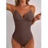 imageAleumdr Women One Piece Swimsuit Tummy Control V Neck Ruched Bathing Suit Push Up Gold Metal Modest Slimming SwimwearCoffee